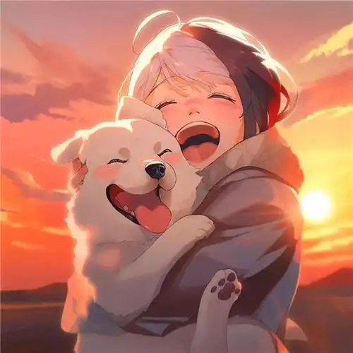 女生动漫治愈系温暖头像图片 女孩和她的猫猫狗狗_女生动漫头像_头像