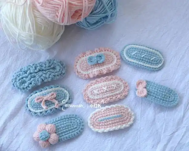 钩织00粉蓝治愈系发夹附图解