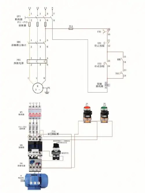 常见电工电路接线以及实物接线图