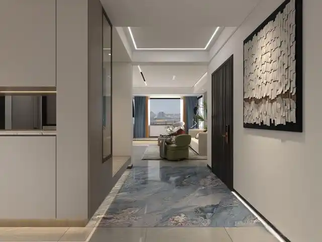 2过道: 玄关地面采用路易斯蓝宝石来穿插点缀整个玄关的独立空间效果.