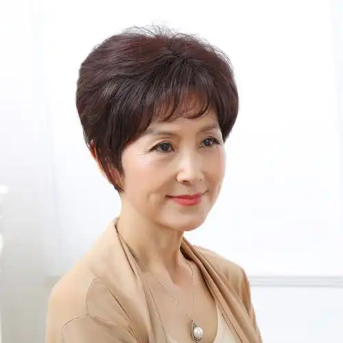 5070岁真发假发短发中老年妈妈真人发丝头套老人日常整顶假发
