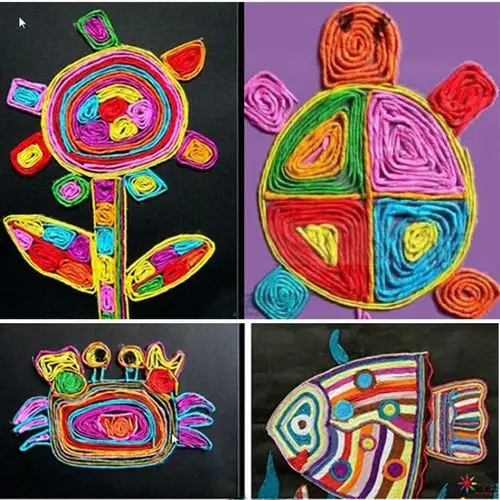 粘贴画儿童diy手工制作创意材料幼儿园纸藤绳子麻绳毛线团绳手工作业