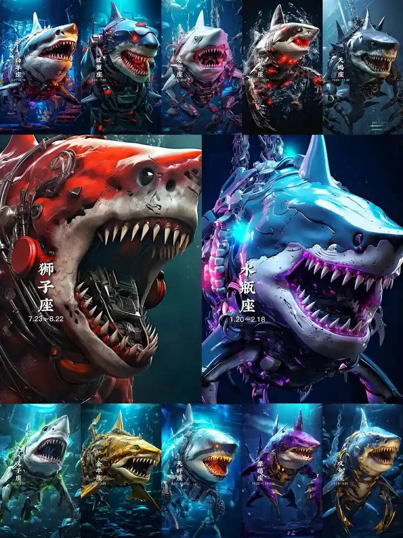 十二星座超级鲨鱼.#十二星座 #机甲 #二次元 #鲨鱼 - 抖音