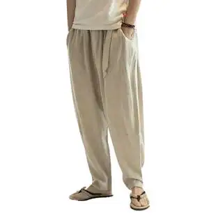 【断码】夏季亚麻裤男宽松直筒裤薄款棉麻休闲裤
