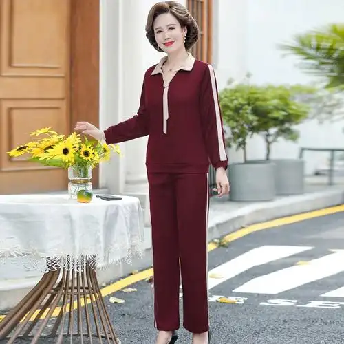 休闲运动套装40岁洋气女装两件套中老年大码宽松长袖妈妈早秋时尚