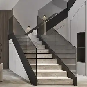 重庆大理石岩板楼梯整体定制玻璃扶手护栏杆现代简约别墅复式踏步