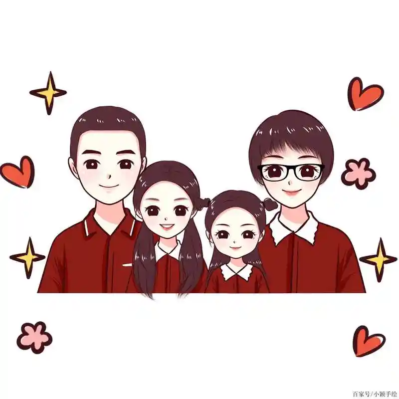 手绘头像当副业,既有趣又轻松,一家四口头像设计