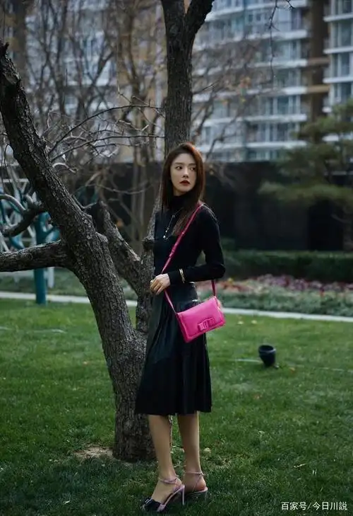 蔡文静时尚写真黑色高领打底衫靓丽清新淑女风更显时尚优雅