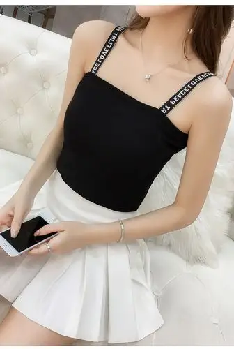 韩范时尚小性感字母肩带吊带小背心修身显瘦外穿打底衫无袖上衣女
