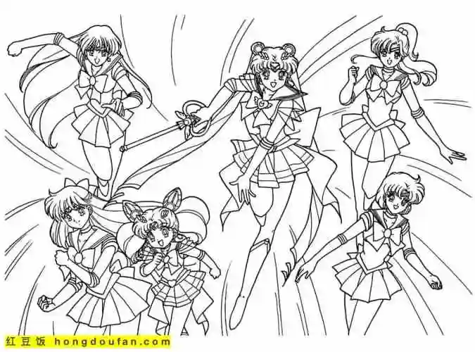 12张美少女战士青春靓丽美少女卡通涂色图片免费下载