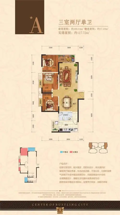 聚龙名城a户型户型图,3室2厅1卫100.53平米- 成都透明房产网