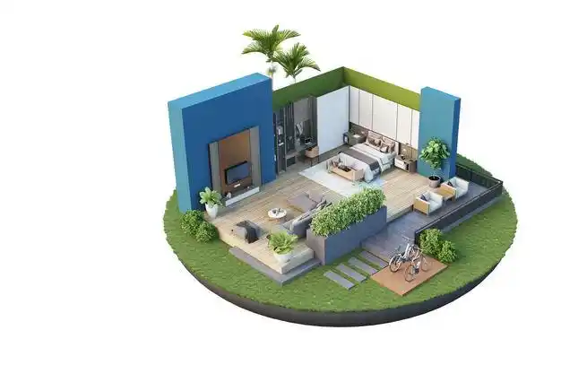 3d立体风格豪华别墅带会客厅的开放式卧室装修效果图2416588免抠图片