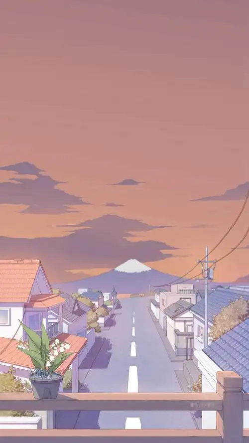 唯美治愈动漫小镇风景手机壁纸