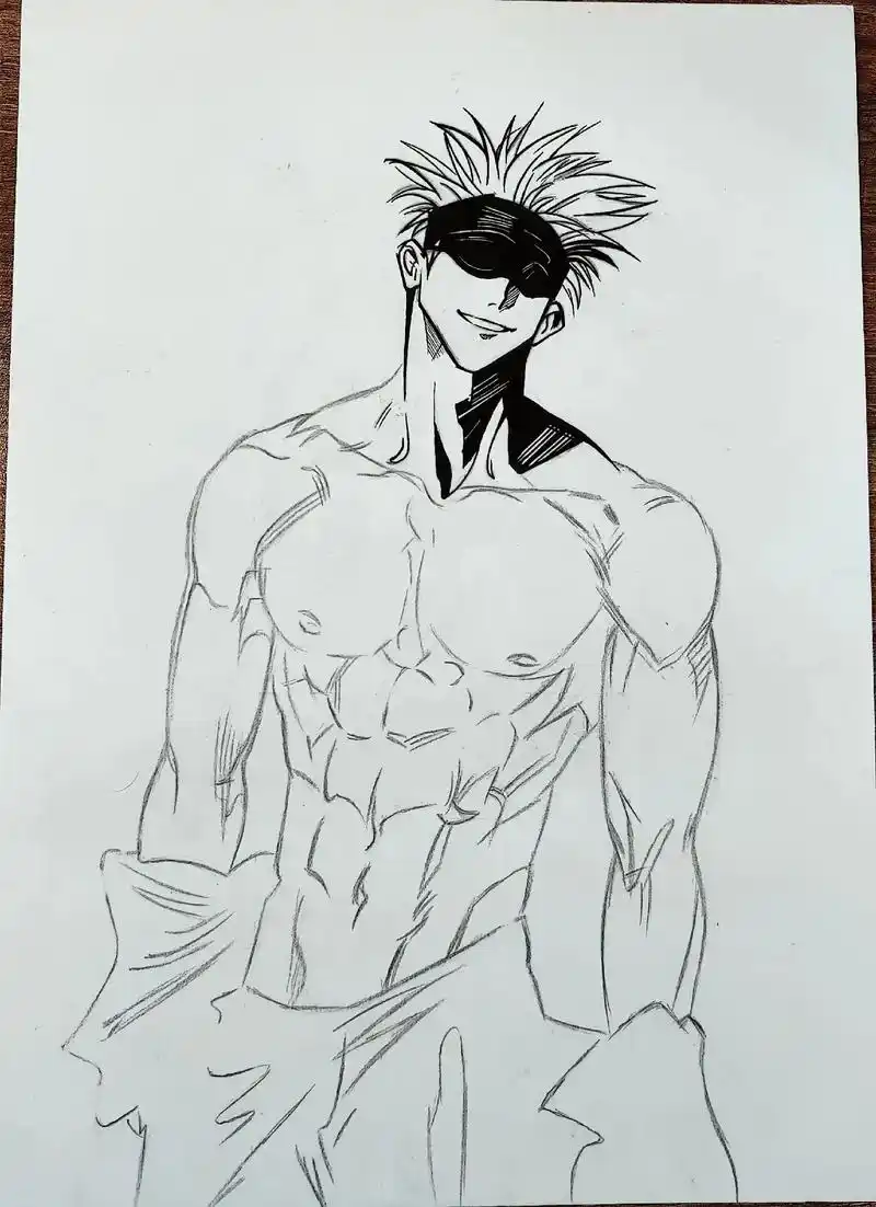 男生腹肌漫画线稿 - 抖音