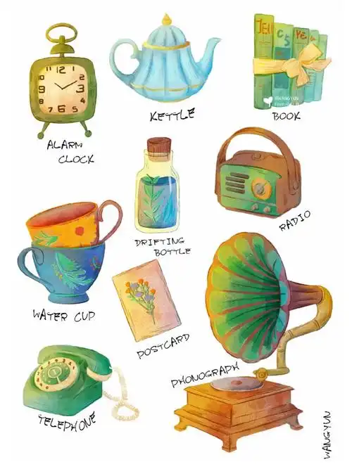 复古复古小物件插画附过程