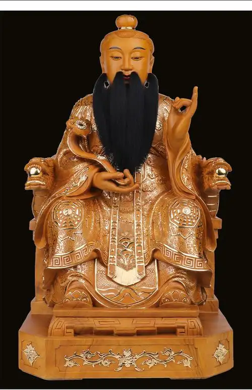 三漫陀木雕道教三清神像66cm道德天尊元始天尊灵宝天尊太上老君像道德