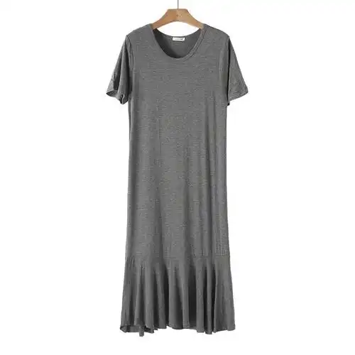 【80-160斤】夏季新款莫代尔连衣裙女大码宽松短袖显瘦拼接鱼尾裙打底