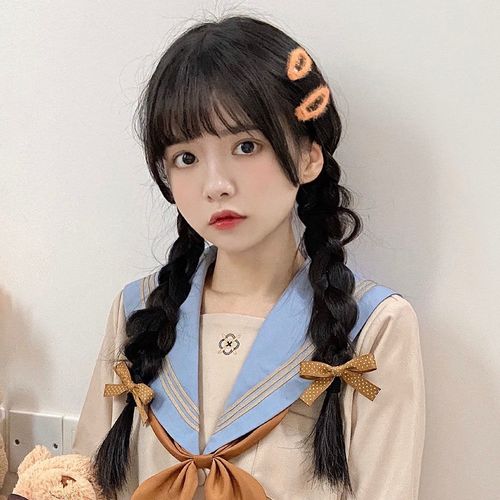 假发女长直发麻花辫子空气刘海自然逼真学生可爱双马尾辫子全头套