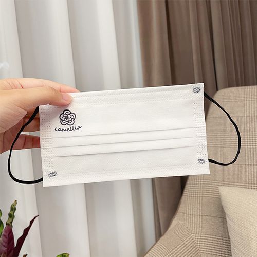 气质纯白山茶花口罩高级感小香风黑白纯色三层防护独立包装