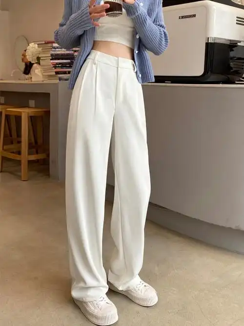 白色阔腿裤女春秋高腰垂坠感拖地裤子显瘦质感西装直筒长裤女宽松