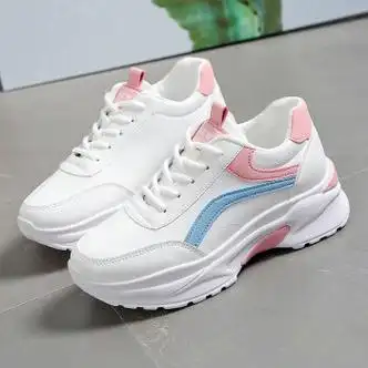 透气运动鞋女厚底老爹鞋女学生小白鞋高帮休闲单鞋批女单107白色37