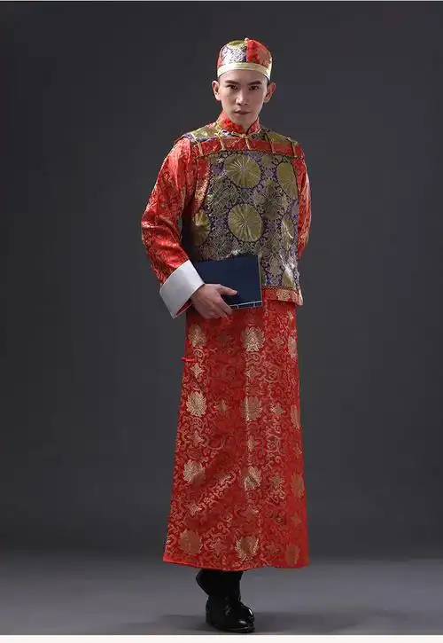 清朝古装阿哥贝勒长衫王爷地主马褂中式伴郎盘扣服装古代演出服男 红