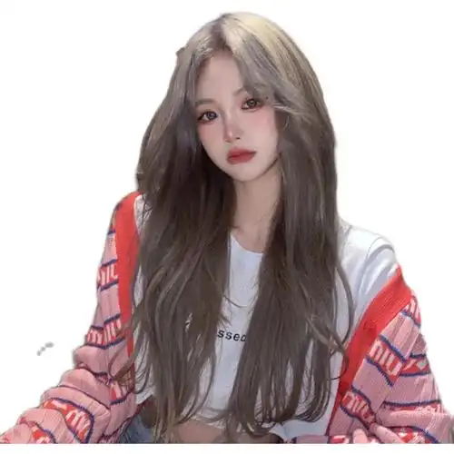 假发女长发网红时尚中分八字刘海韩式女团灰色长直发自然全头套式