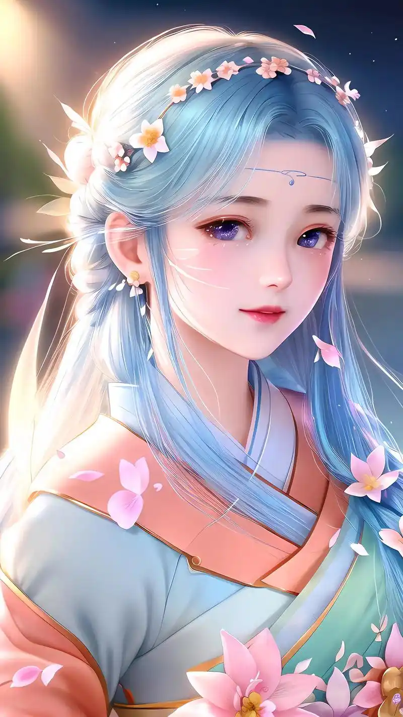 动漫壁纸 粉蓝汉服少女头像