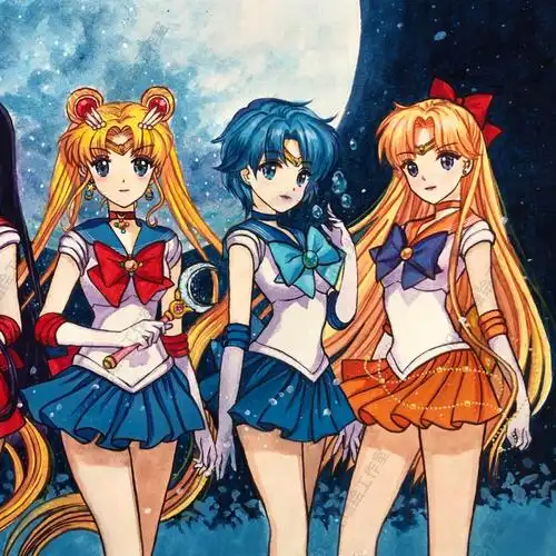 水冰月月野兔美少女战士手绘马克笔装饰画