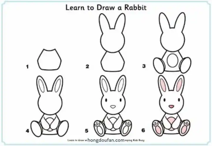 一步一步学习画一只坐在地上的卡通兔子兔子简笔画大全