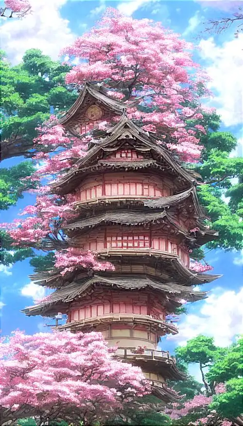 日本漫画场景樱花树屋