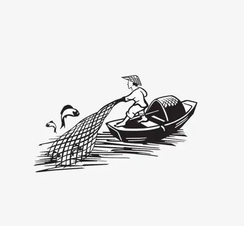 画渔船和渔夫简笔画漂亮彩色卡通渔网捕鱼渔具卡通渔网简笔画 手绘