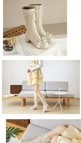 新款lolita洛丽塔鞋甜美学生长靴大码cospla女靴 黑色【冬季加毛】 30