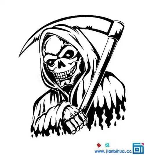 死神黑白简笔画镰刀