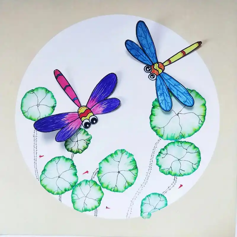 蜻蜓点水创意美术.小荷才露尖尖角,早有蜻蜓立上头 #抖音图文 - 抖音