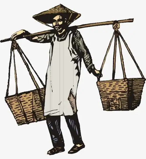 手绘男子挑担子
