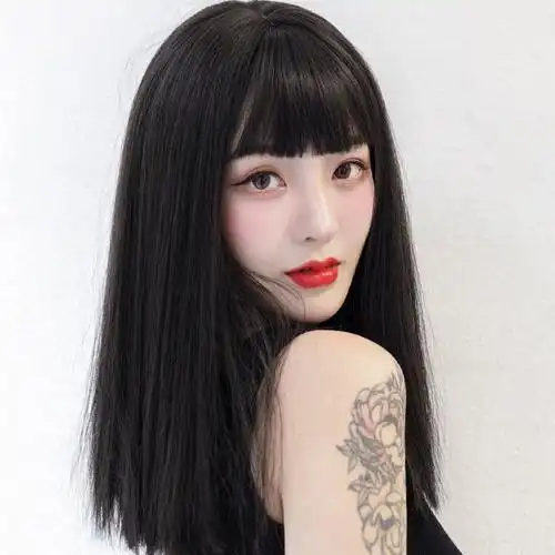 恋金 长直锁骨发假发女中长直发全头逼真时尚整顶头套齐刘海花乐集