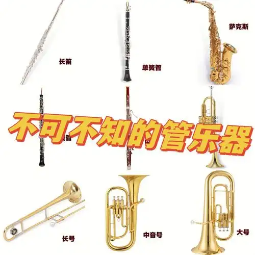 一般学生管乐团常用乐器分为木管声部:长笛,单簧管,双簧管,萨克斯