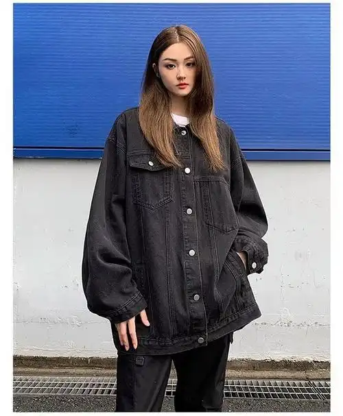 潮牌牛仔外套女春秋美式复古工装牛仔衣高街痞帅情侣装底特律夹克