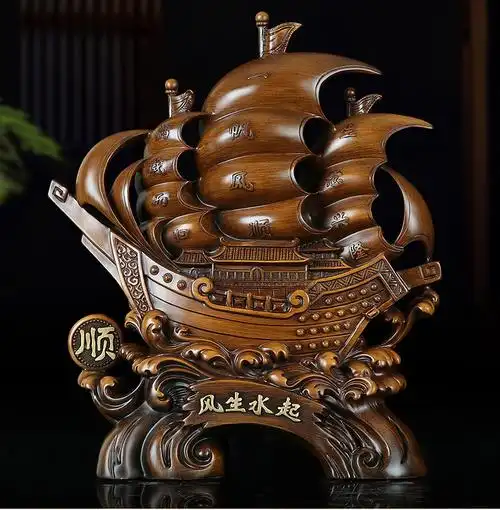 真石演绎风水一帆风顺船摆件工艺品家居客厅老板办公室桌装饰开业礼品