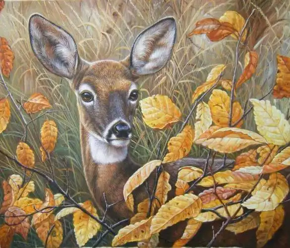 林小杉《梅花鹿》50*60cm 布面油画 - 拍卖