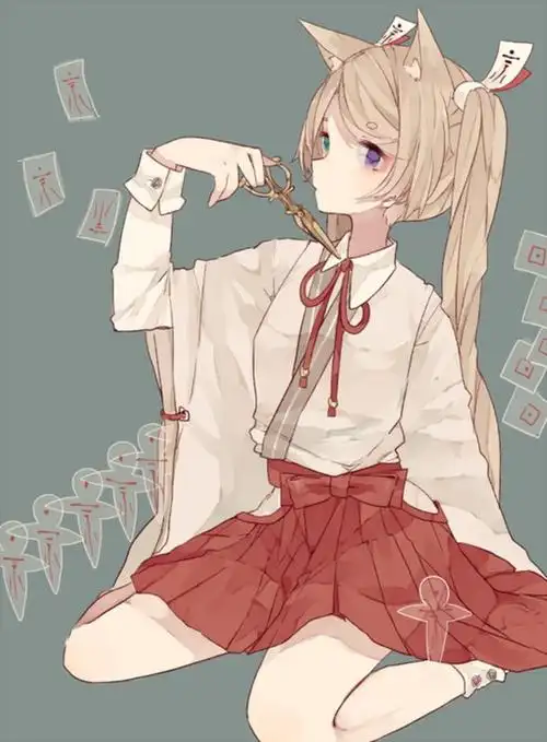 猫耳 异瞳少女 自杀状 剪刀 双马辫 阴阳师 二次元