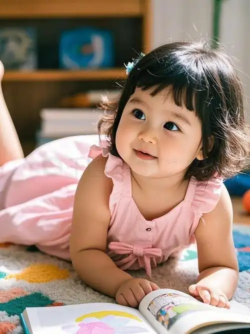 甜美可爱小女孩看书