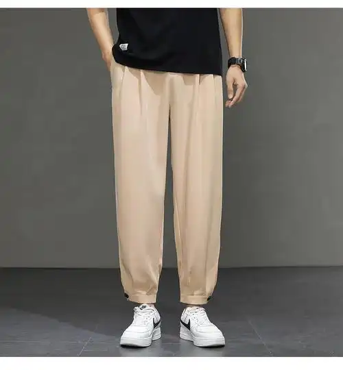 夏季冰丝裤子薄男士垂感运动百搭直筒裤男潮流宽松休闲裤子男499浅绿