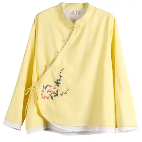 刺绣斜襟太极服女棉麻上衣中国国风复古太极拳太极服