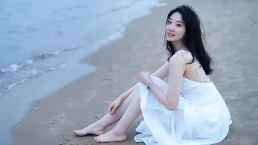 美女模特,清纯,海滩,长发女孩,微笑