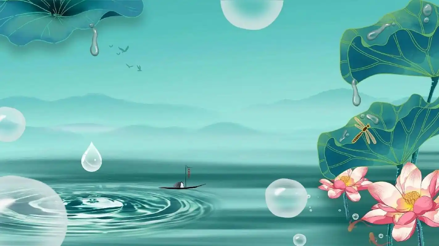 国潮风夏日荷花横屏展板|手绘插画背景图 90哈喽,各位宝子晚上好