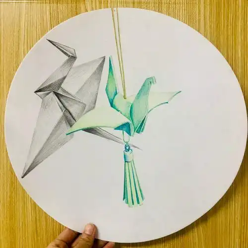 素描千纸鹤/ 铅彩结合的几种课效