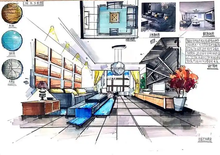 室内客厅马克笔手绘效果图