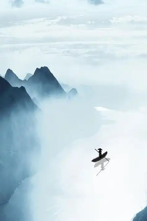 商用4k古色古香水墨中国风山水画古典意境背景手绘新中式淡雅蓝色意境